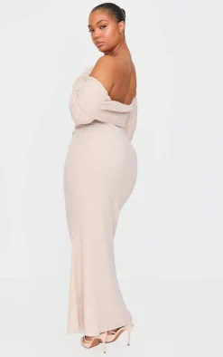 Plus Brushed Rib Bardot Maxi Dress-PrettyLittleThing Best