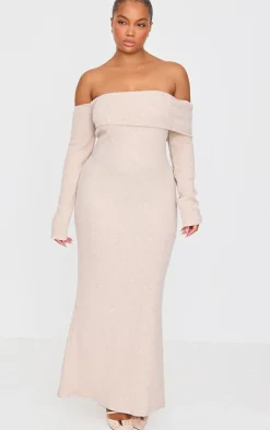 Plus Brushed Rib Bardot Maxi Dress-PrettyLittleThing Best