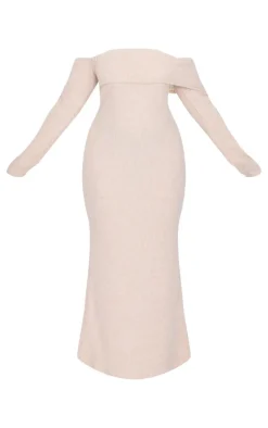 Plus Brushed Rib Bardot Maxi Dress-PrettyLittleThing Best