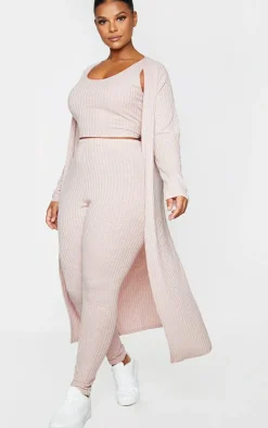 New PrettyLittleThing Plus Knitted 3 Piece Legging Set Oatmeal