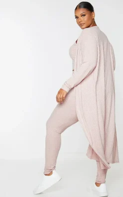 New PrettyLittleThing Plus Knitted 3 Piece Legging Set Oatmeal