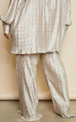 Outlet PrettyLittleThing Plus Plisse Wide Leg Pants Oatmeal