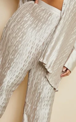 Outlet PrettyLittleThing Plus Plisse Wide Leg Pants Oatmeal