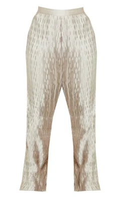 Outlet PrettyLittleThing Plus Plisse Wide Leg Pants Oatmeal