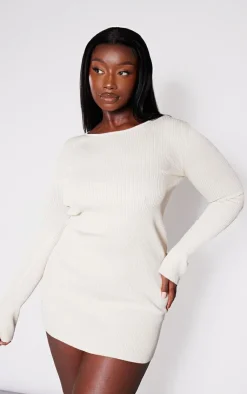 Plus Rib Knit Open Back Mini Dress-PrettyLittleThing Best