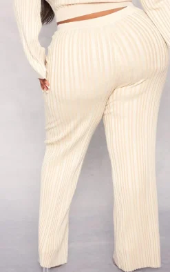 Plus Oatmeal Rib Knitted Wide Leg Pants