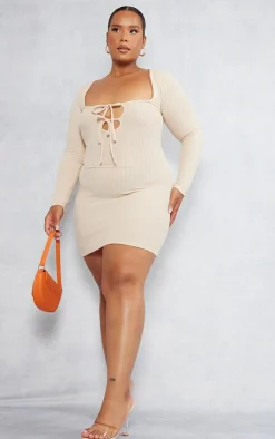 Plus Tie Front Longsleeve Bodycon Dress-PrettyLittleThing Discount