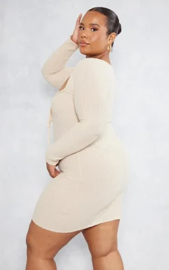 Plus Tie Front Longsleeve Bodycon Dress-PrettyLittleThing Discount