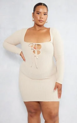 Plus Tie Front Longsleeve Bodycon Dress-PrettyLittleThing Discount