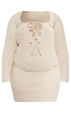 Plus Tie Front Longsleeve Bodycon Dress-PrettyLittleThing Discount