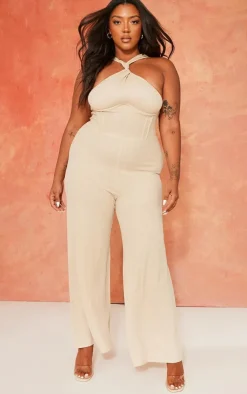 Plus Twist Neck Corset Wide Leg Jumpsuit-PrettyLittleThing Online