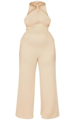 Plus Twist Neck Corset Wide Leg Jumpsuit-PrettyLittleThing Online
