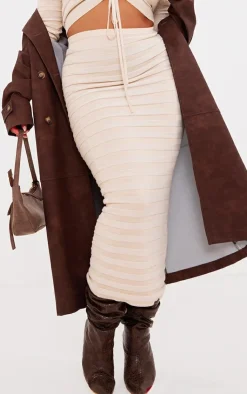 Clearance PrettyLittleThing Plus Wide Rib Knit Maxi Skirt Oatmeal