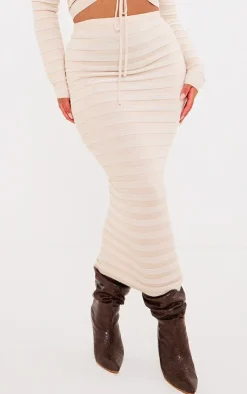 Clearance PrettyLittleThing Plus Wide Rib Knit Maxi Skirt Oatmeal