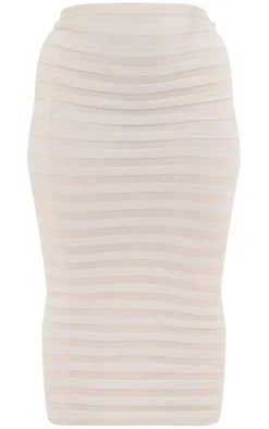 Clearance PrettyLittleThing Plus Wide Rib Knit Maxi Skirt Oatmeal