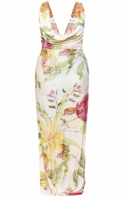 Plus Floral Print Plisse Cowl Plunge Maxi Dress-PrettyLittleThing