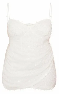 Plus Sequin Feather Drape Mini Dress-PrettyLittleThing New
