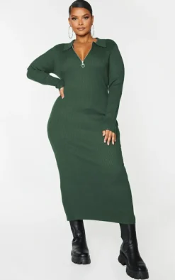 Plus Half Zip Collared Detail Midaxi Dress-PrettyLittleThing Outlet
