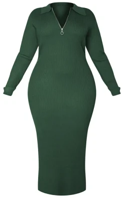 Plus Half Zip Collared Detail Midaxi Dress-PrettyLittleThing Outlet