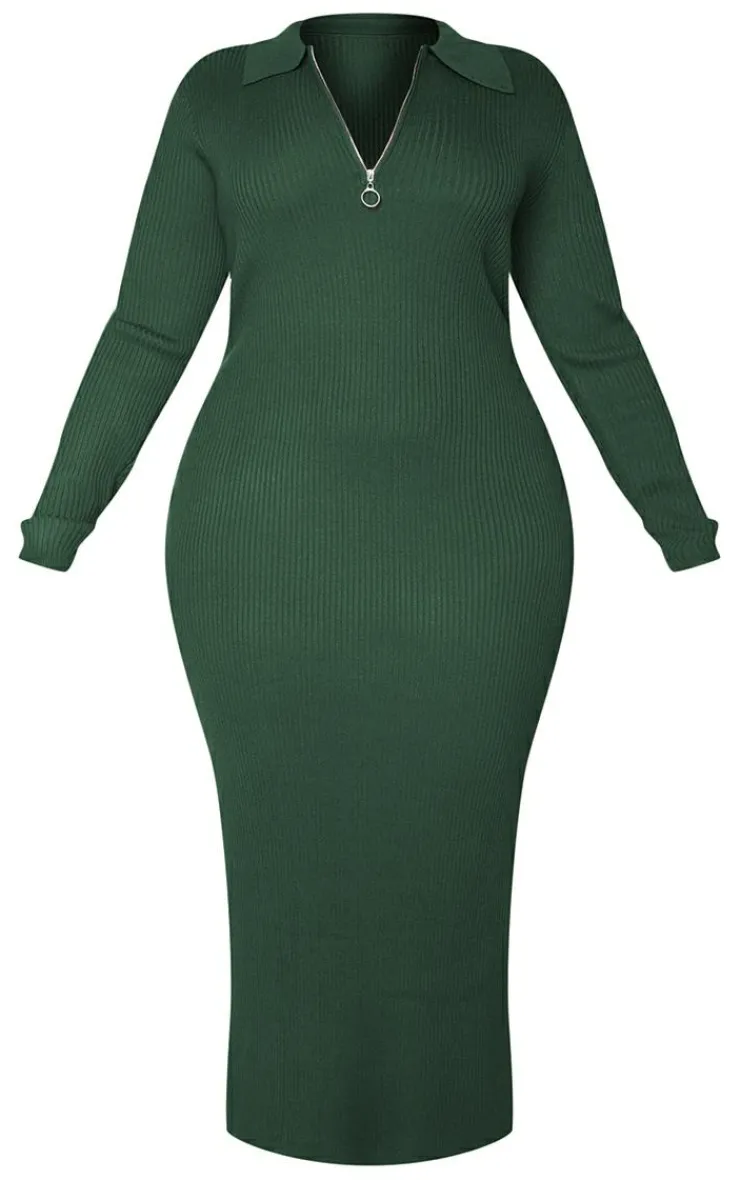 Plus Half Zip Collared Detail Midaxi Dress-PrettyLittleThing Outlet