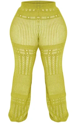 New PrettyLittleThing Plus Knitted Straight Leg Pants Olive
