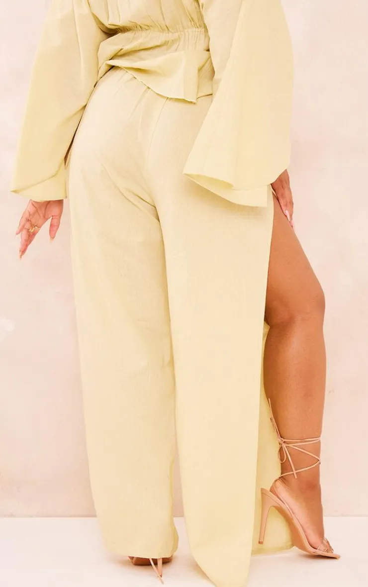 Best PrettyLittleThing Plus Linen Look Drape Detail Pants Olive