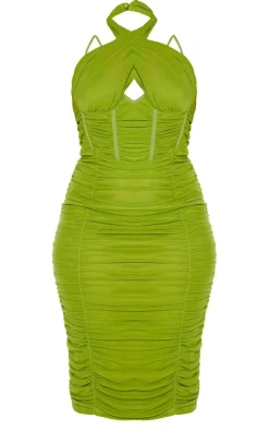Plus Mesh Cross Front Corset Detail Midi Dress-PrettyLittleThing Online