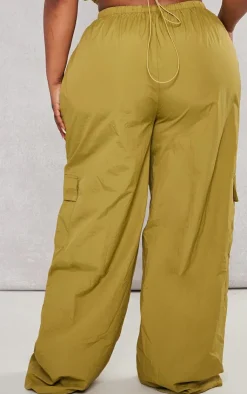 Sale PrettyLittleThing Plus Nylon Wide Leg Cargo Pants Olive