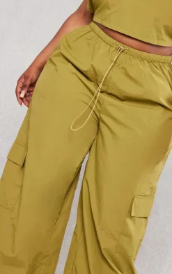 Sale PrettyLittleThing Plus Nylon Wide Leg Cargo Pants Olive