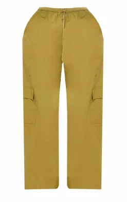 Sale PrettyLittleThing Plus Nylon Wide Leg Cargo Pants Olive