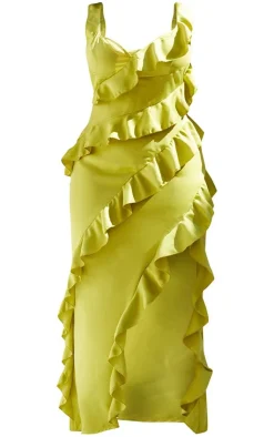 Plus Satin Frill Layered Maxi Dress-PrettyLittleThing Clearance