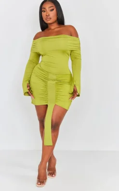 Plus Slinky Drape Detail Bardot Bodycon Dress-PrettyLittleThing Clearance