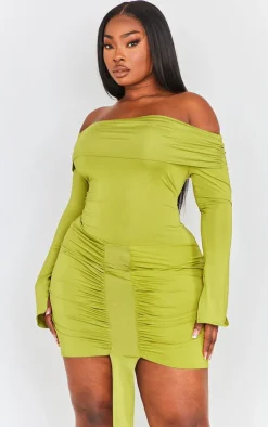 Plus Slinky Drape Detail Bardot Bodycon Dress-PrettyLittleThing Clearance
