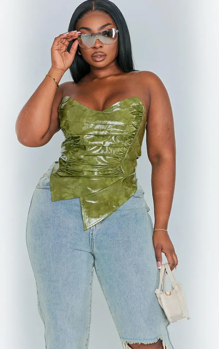 PrettyLittleThing Corsets*Plus Washed Faux Leather Ruched Bandeau Corset