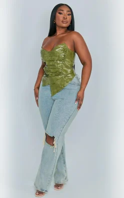 PrettyLittleThing Corsets*Plus Washed Faux Leather Ruched Bandeau Corset