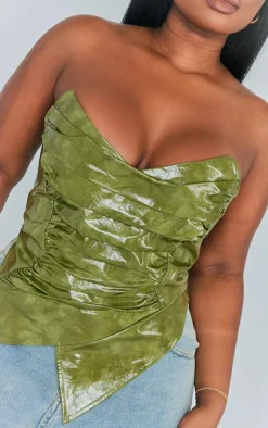 PrettyLittleThing Corsets*Plus Washed Faux Leather Ruched Bandeau Corset