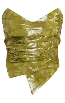 PrettyLittleThing Corsets*Plus Washed Faux Leather Ruched Bandeau Corset