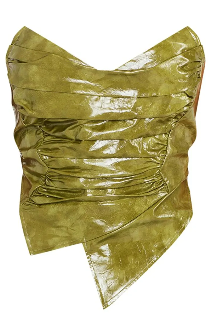 PrettyLittleThing Corsets*Plus Washed Faux Leather Ruched Bandeau Corset