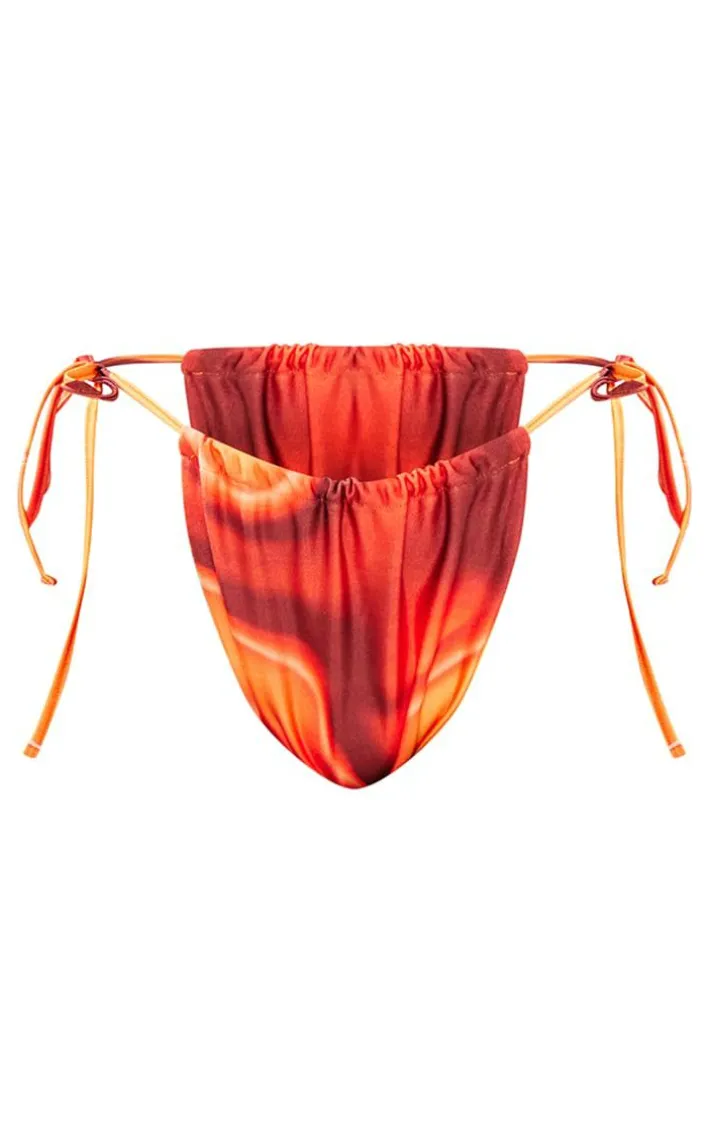 Plus Orange Abstract Printed Tie Side Bikini Bottoms