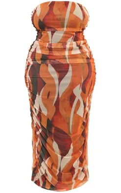 Plus Abstract Print Mesh Bandeau Ruched Maxi Dress-PrettyLittleThing Discount