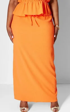 PrettyLittleThing Plus Drawstring Textured Maxi Skirt Orange