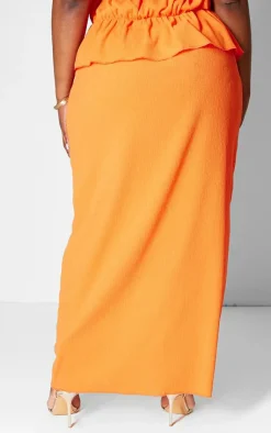 PrettyLittleThing Plus Drawstring Textured Maxi Skirt Orange