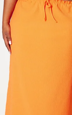 PrettyLittleThing Plus Drawstring Textured Maxi Skirt Orange