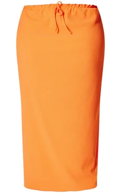 PrettyLittleThing Plus Drawstring Textured Maxi Skirt Orange