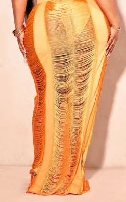 Plus Orange Fringed Maxi Skirt