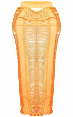 Plus Orange Fringed Maxi Skirt