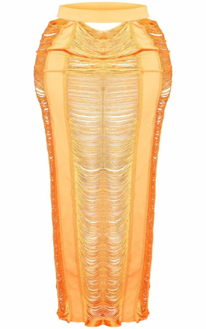 Plus Orange Fringed Maxi Skirt