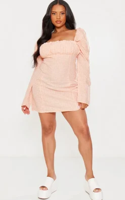 Plus Gingham Puff Sleeve Dress-PrettyLittleThing Clearance