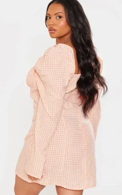 Plus Gingham Puff Sleeve Dress-PrettyLittleThing Clearance