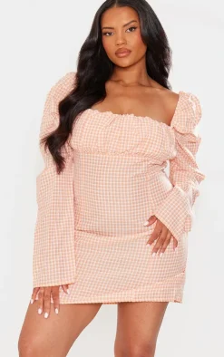 Plus Gingham Puff Sleeve Dress-PrettyLittleThing Clearance
